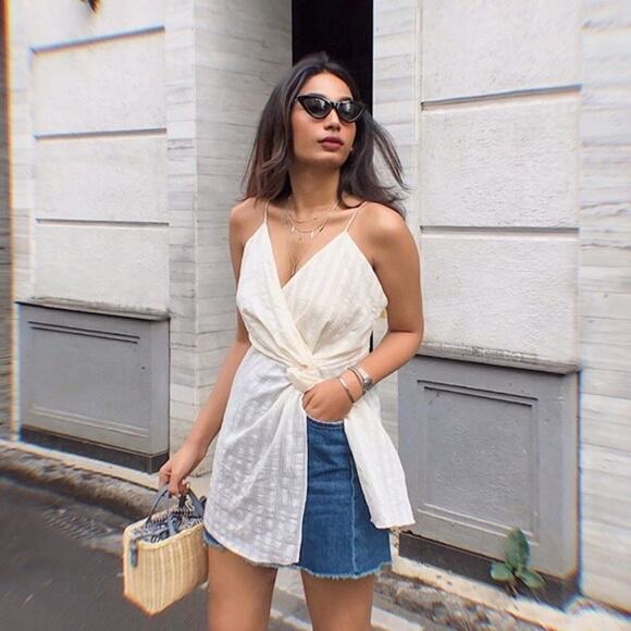 Zara Cream Striped Sleeveless V Neck Knot Cami Sheath Tunic Top Dress Size S - Picture 3 of 10